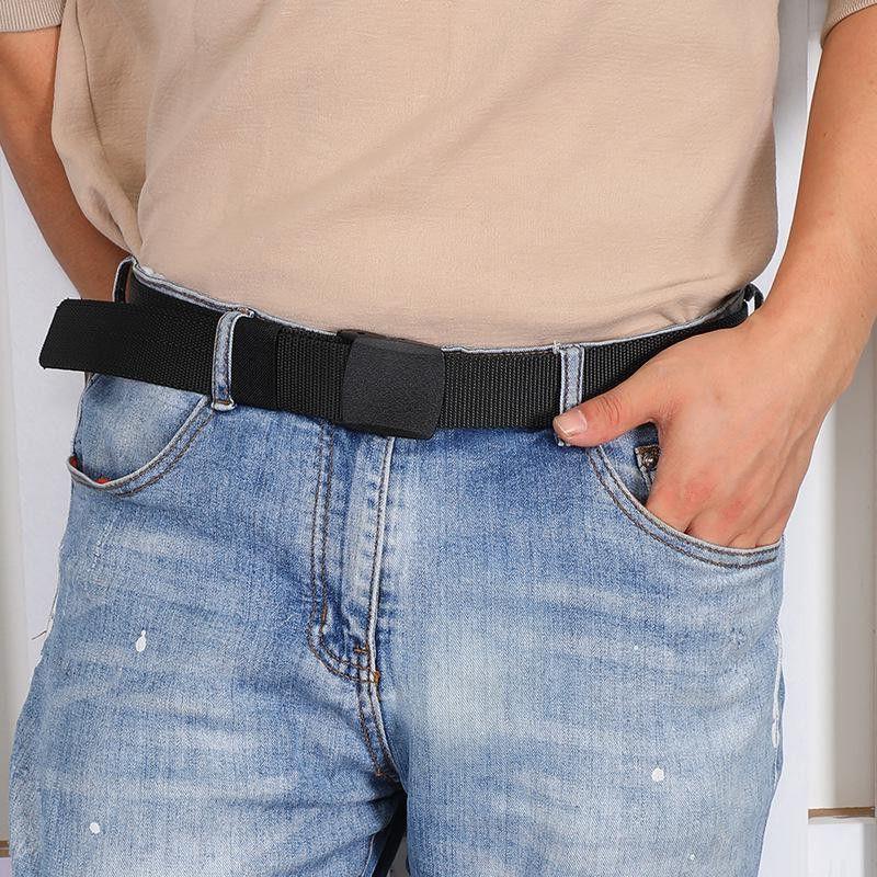 Thickened Nylon Belt Security Inspection Non-Metal Belt Outdoor Smooth Plastic Buckle Canvas Lined Denim Belt Black - Image 3
